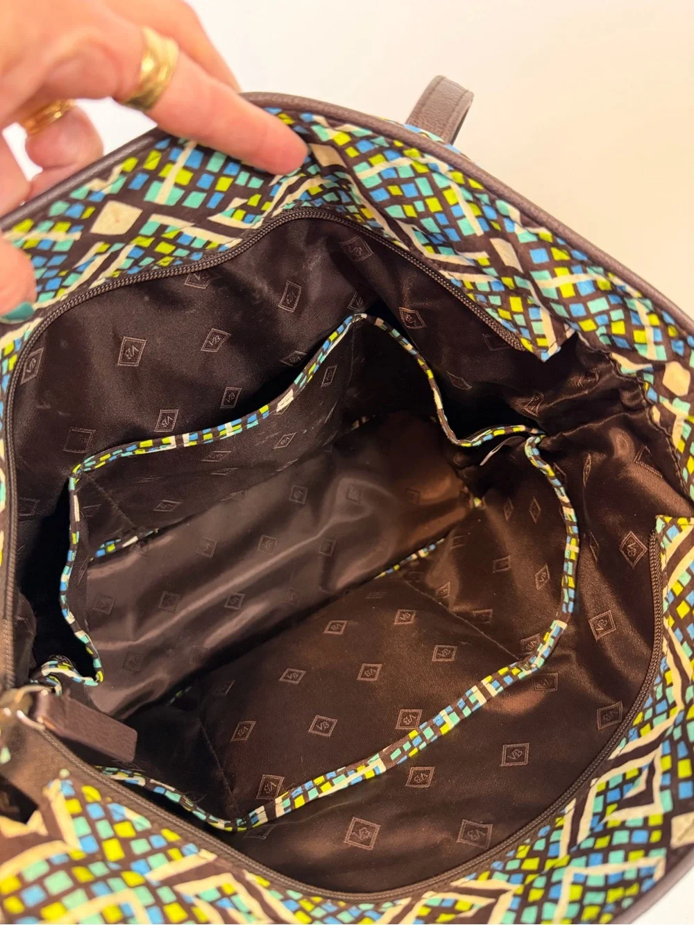Vera Bradley Rain Forest Quilted Shoulder Bag‎ Geometric Chevron Pattern Zip Top